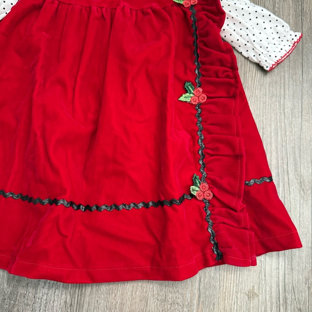 Blueberi Boulevard Red Baby Dress with Polka Dot Sleeves - Picture 2 of 3